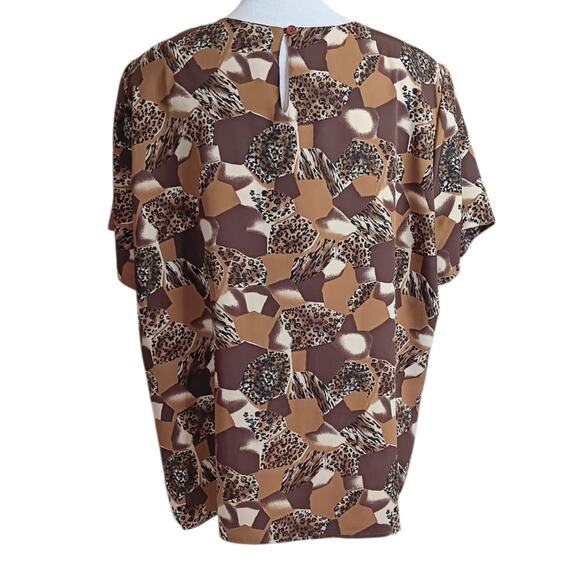 LIZ BAKER Vintage Blouse Top 2X Short Sleeves Animal Print Career Office Event - Picture 2 of 10